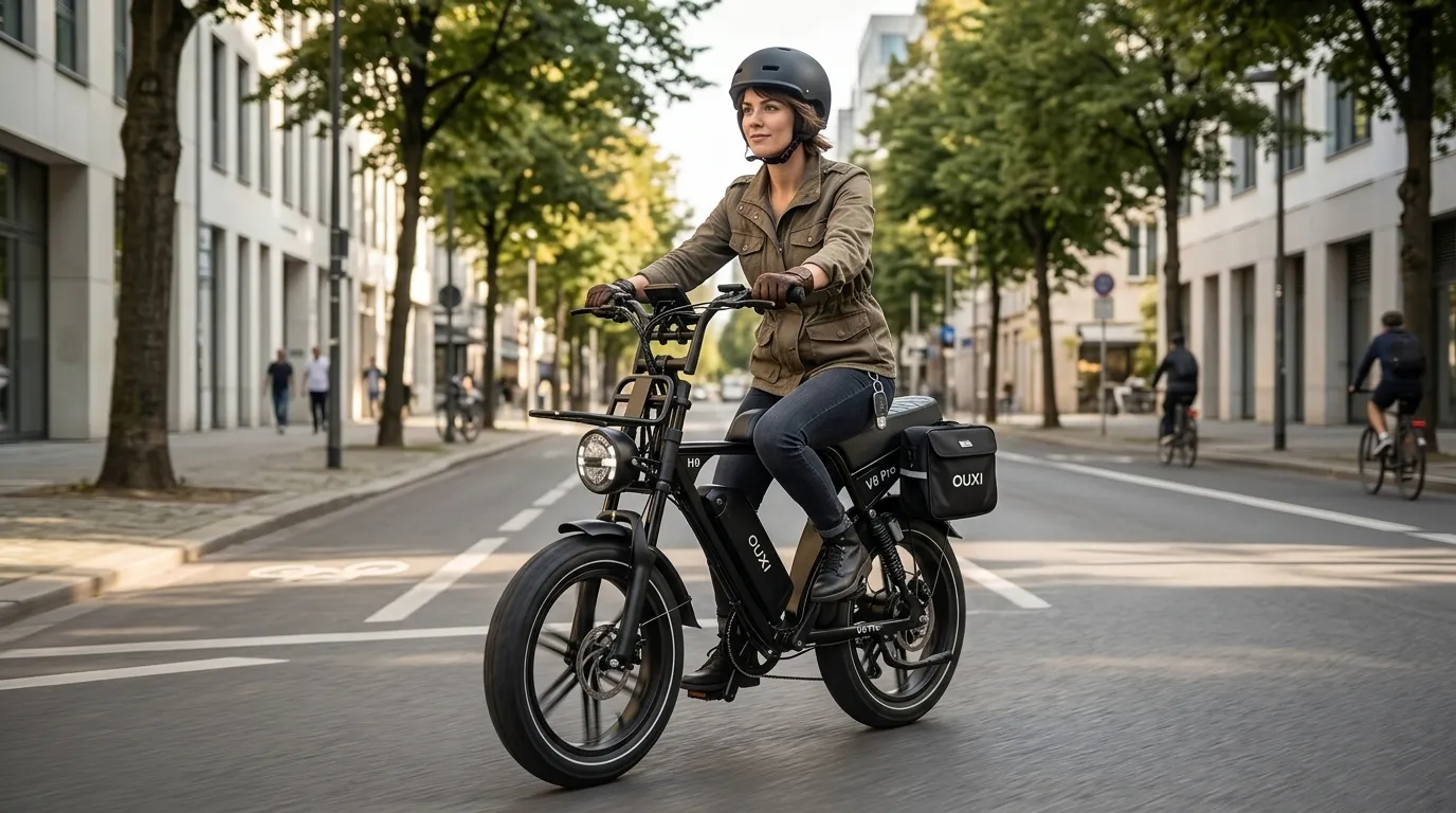 Bicicleta elétrica estacionada em área urbana dentro das regras de trânsito 2026